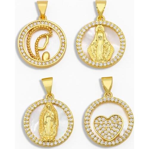 OCESRIO DIY White Stone Cute Heart Pendant Virgin Mary Round Pendant Supply For Handmade Jewelry Making Accessories pdta090