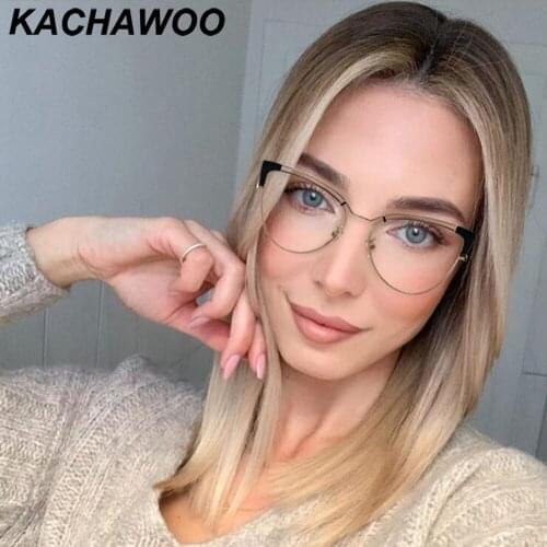 Kachawoo metal anti blue light glasses for computer ladies optical cat eye fashion spectacle frames women retro black blue red