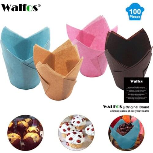 Walfos 100 Pcs Tulip Flower Chocolate Cupcake Wrapper Baking Muffin Paper Liner Mold Disposable Paper Cake Decoration Supplies