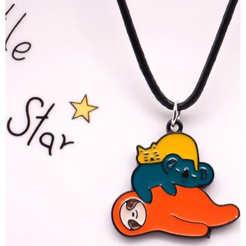 Lovely Warm Sloth Family Alloy Enamel Necklace Sweater With Pendant Small Gifts For Friends