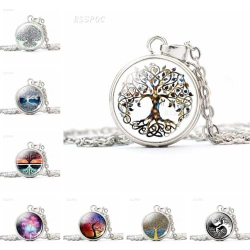 Tree of Life Button Necklace Glass Convex Jewelry Meaning of Life Romantic Beautiful Fashion Pendant Women Gift