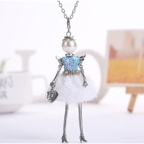 YLWHJJ 2020 new women doll cute long necklaces & pendant white dress girls Angel wings necklace brand statement fashion jewelry