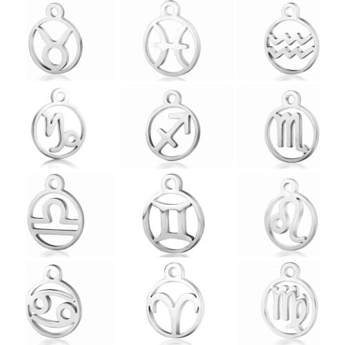 10pcs/Lot Stainless Steel Hollow-out 12 Constellations Pendant for DIY Making Jewelry Necklace Bracelet Charm Accessories