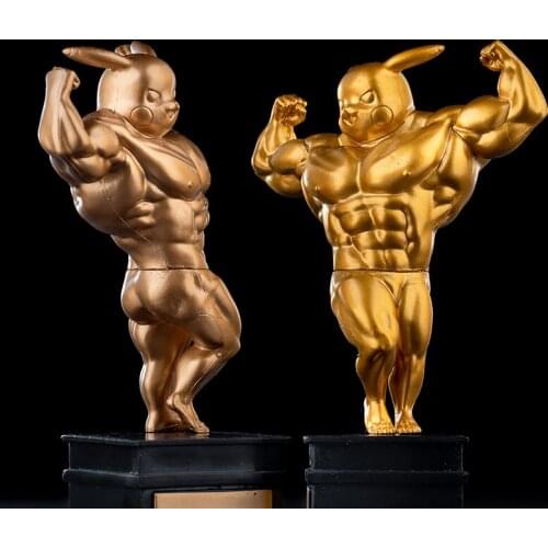Pokemon GK Bodybuilding Fitness Spoof Muscle Hunk Pikachu Little Golden ManHand-made Model Car Decoration Toys