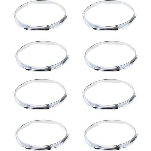 Practical Pack/8pcs 10inch Tom-Tom Drum Hoops Rings 6 Hole/Lug Silver