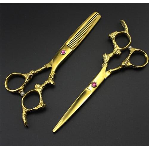 Professional Japan 440c 6 '' gold dragon hair scissors haircut thinning barber haircutting cutting shears hairdressing scissors