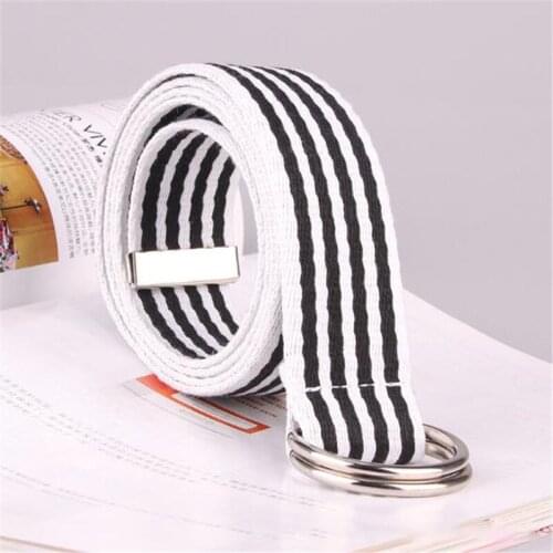 New Canvas Belt Female Double Ring Buckle Students Simple Wild Denim Decorative Male Trend Fashion Waistband Women Men