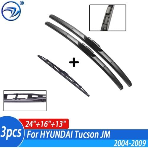 Wiper Front + Rear Wiper Blades Set Kit For HYUNDAI Tucson JM 2004-2009 2008 2007 Windshield Windscreen Rear Window 24"+16"+13"