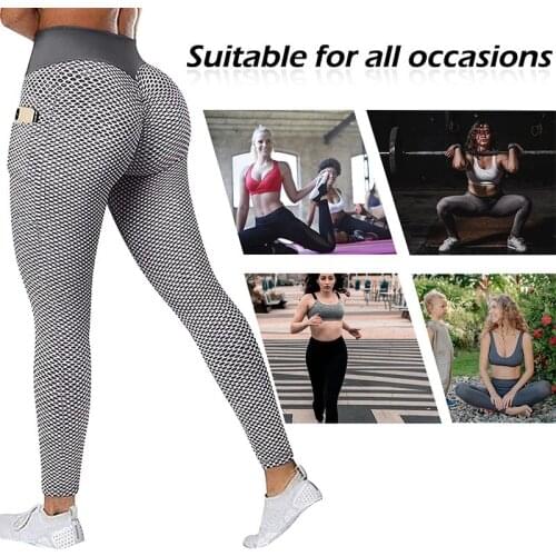 Grid Tights Yoga Pants High Waist Workout Leggings Push Up Gym Fitness Fashion Patchwork Print Pants Women Sexy Elastic Leggins