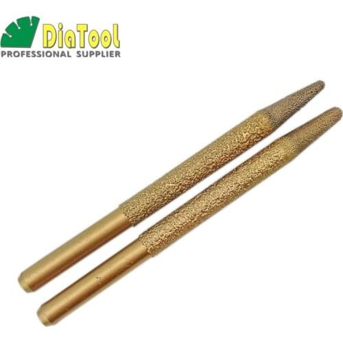 SHDIATOOL 2pcs CNC Vaccum Brazed Diamond Engraving Bits Cone Rotary Burrs Granite Marble Taper Ball-end Cutter 4mm And 6mm End