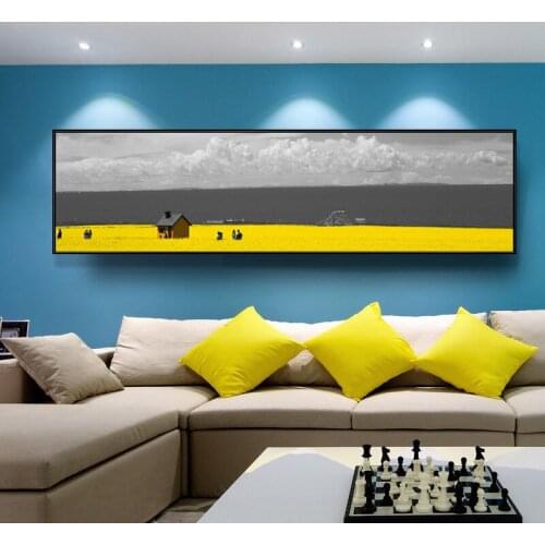 Nordic Black-and-White Yellow Scenery Railway Trees Landscape Wall Pictures for Living Room Canvas Painting Home Decor Garden