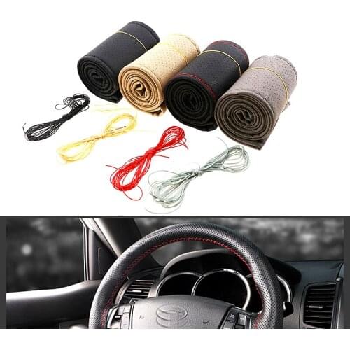 Artificial Leather Car Steering Wheel Woven Cover Sewing Kit for Ford Focus Fusion Escort Kuga Ecosport Fiesta Falcon Mondeo