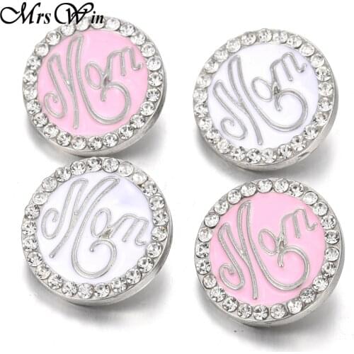 6pcs/lot New Snap Jewelry Crystal Mom Snap Buttons Fit 18mm Snap Button Bracelet Necklace Mom Charms for Mothers Day Gift