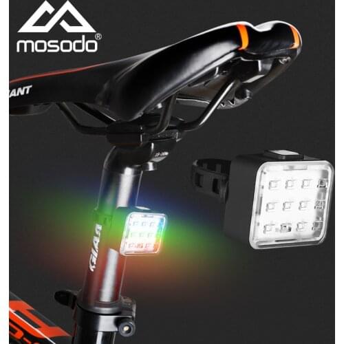 Mosodo Bicycle Rear Light LED Bike Tail Light 7 Modes RGB USB Charge Waterproof Warning Flash Lamps Cycling MTB Handlebar Lights