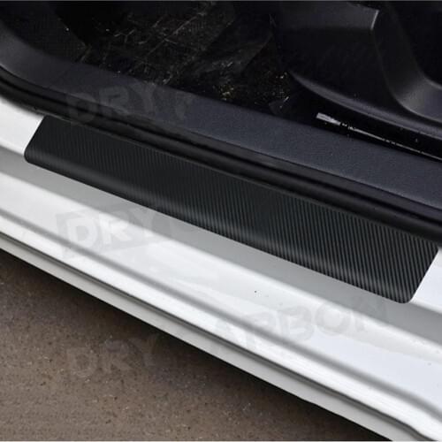 4Pcs Car Door Sill Protector Door Sill Scuff Plate Carbon Fiber Stickers Cover Door Anti Scratch for Cars SUV with Small Scraper