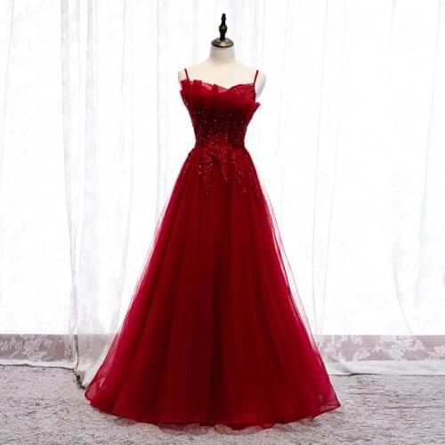 Bespoke Occasion Dresses Strapless Sleeveless Sequined Embroidery Beading Spaghetti Strap Tulle Women Formal Evening Gown HB169