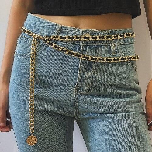 Stonefans Punk Black Two Layer Flannel Waist Chain for Women Metal Tassel Belt Ladies Exaggerated Vintage Flocking Belly Chain