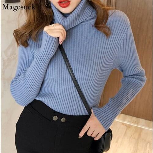 Autumn And Winter Turtleneck Woman Sweater Long Sleeve Knitted Pullover Women Sweaters Fashion Strip Jumper Knitwear Tops 16252