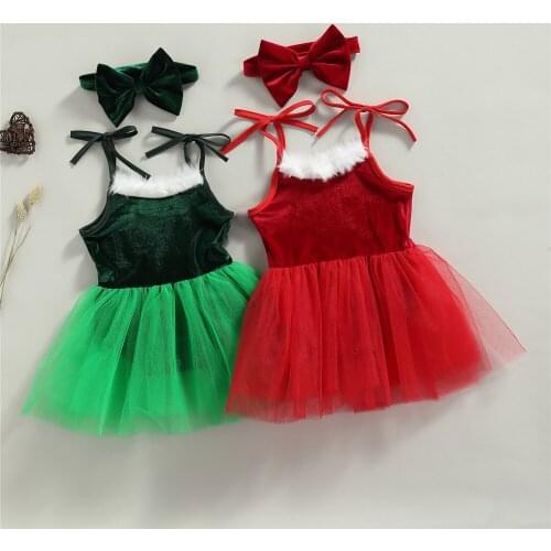 Lovely Infant Baby Girls Rompers Dress Princess Girls Solid Velvet Jumpsuits Lace Tulle Dress Headband Christmas Outfits