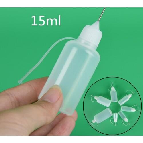 1pc Empty Squeezable Bottle Needle Tip 15ml Needle Squeeze Empty Bottle Metal Needle Cap White Plastic Dropper Bottles
