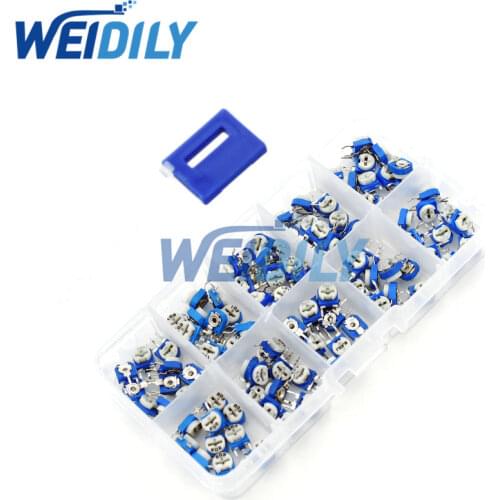 100PCS/LOT RM063 Vertical Adjustable Resistor Kit In Box 500 ohm-1M ohm 10 Values *10PCS Multiturn Trimmer Potentiometer Set