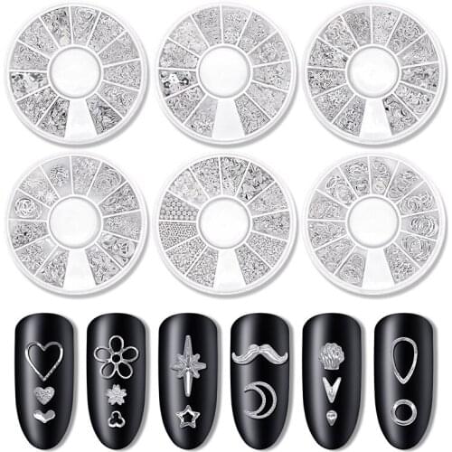 1 Disc Drill Nail Charms12 Grids Manicure Rivet Jewelry/ Moon Star-Siver Metal Nail Decoration/ Rivet Hollow Alloy Manicure#SY02
