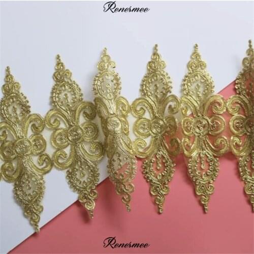 3Yards Gold Thread Lace Flower Applique Trim Edge Handmade diy Material Wedding Clothing Applique Flower Timimg 24cm SX359