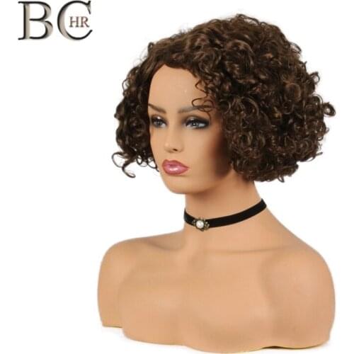 BCHR Afro Deep Curly Wig Short Bob Brown Synthetic Wig for Black Women Natural Realistic 10 Inches Aircabin Machine Made Wig