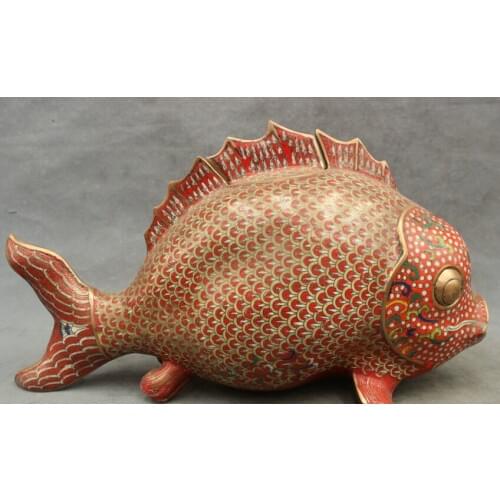 Fast shipping USPS to USA S1738 17" Folk Chinese Cloisonne Enamel Pure Bronze Wealth Fish Statue Sculpture Pot