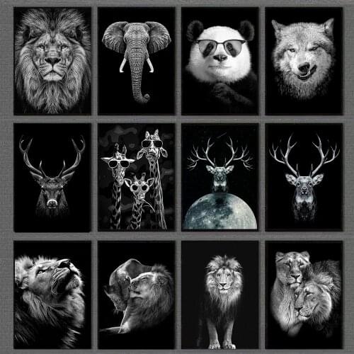 Black Lions Deer Canvas Paintings on The Wall Animal Posters and Prints Wall Pictures for Living Room Cuadros Home Decor