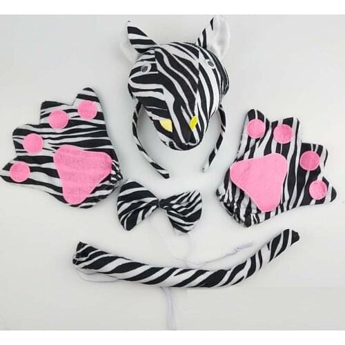New Animal 3D Zebra Ear Headband Tail Tie Gloves For Children Adult Birthday Party Cosplay Costume Halloween Christmas Props