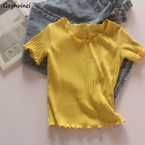 Short Sleeve T-shirts Women Plus Size 4XL Colorful Solid O-neck Vintage Korean Style Simple Design Sweet Kawaii Girls Young Chic