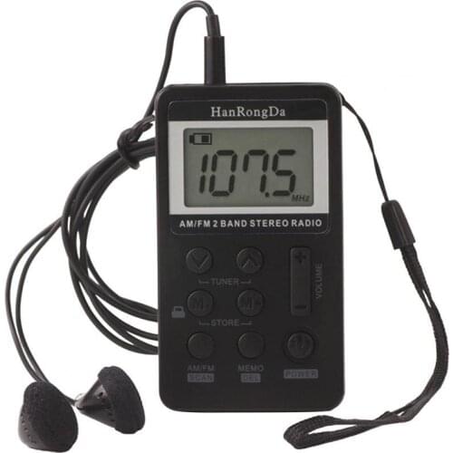 HanRongDa HRD-103 AM FM Digital Radio 2 Band Stereo Receiver Portable Pocket Radio w/ Headphones LCD Screen with headphone