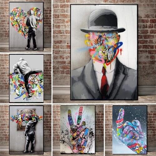 Graffiti Art Posters Rene Magritte Famous Painting Son of Man and Prints Famous Art Canvas Paintings Street Art for Home Decor