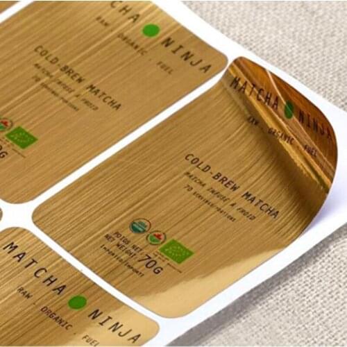 Customized logo design metallic gold PET sticker brushed gold label printing