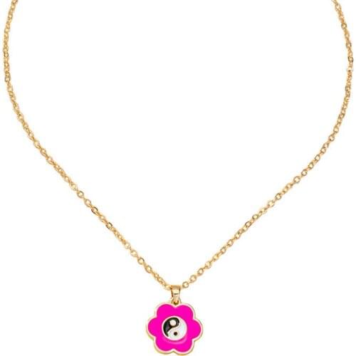 Ins Gold Chain Flower Yin Yang Tai Ji Heart Universe Minimalism Choker Pendant Necklaces Trendy Korean Fashion Party Jewelry