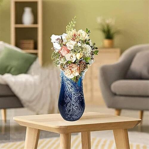 Simulation Majestic Blue Wavy Vase Exquisite Resin Desktop Flower Pot Creactive Home Coffee Shop For Home Or Wedding Vase