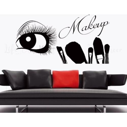 Beauty Makeup Artist Wall Decals Cosmetic Brushes Wall Sticker Beauty Salon Decor Eyelashes Make Up Tools Murals AC612