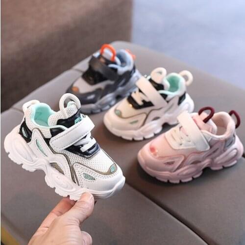 2021 Spring New Child Shoes Kids Mesh Patchwork Thick Sneakers Boys Girls Non-slip Casual Shoes Comfortable Walk Run Size 21-30