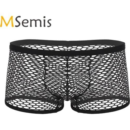 Swimwear Mens Fishnet Lingerie Underwear Breathable Mesh See Through Sheer Transparent Boxer Briefs Panties