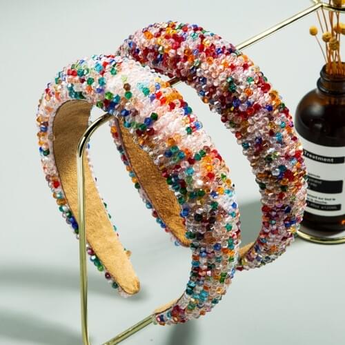 Fashion Baroque Glittering Color Crystal Headband Womens Elegant HANDMADE BEADED HAIR BAND Fashion Party Hair Accessories