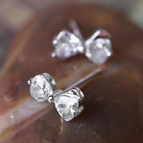 Fashion 1 Pair Elegant Cute Bow Rhinestone Silver Plated Earrings Jewelry Drop Shipping