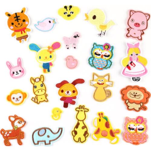 Cartoon Cat Rabbit Lion Animal Patches Iron on Patches for Clothing Stripe Badge Sticker on Clothes for Kids Embroidered Patches