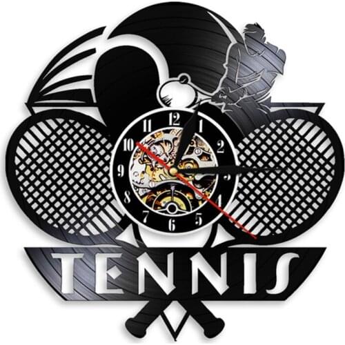 Tennis Logo Racket Court Ball Decor Wall Clock Tournament Tennis Match Grand Slam Vinyl Record Wall Clock Tennis Players Gift