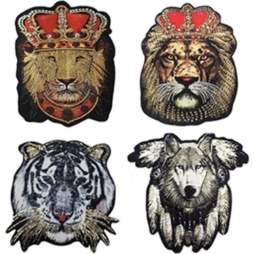 Oversized Fashion Beads Embroidered Sequins Patch decals for clothing accessories tiger head lion applique Sew on DIY Supplies