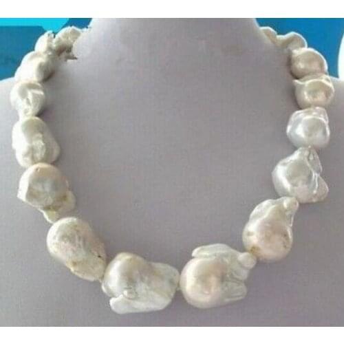 Free shipping Large White Unusual Baroque Pearl Necklace disc Clasp 24inch