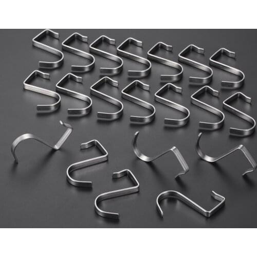 20 PCS Flat S Hooks Metal Silver S Shaped Hanging Hooks for Kitchen Bathroom Bedroom and Office Home Storage 45*20mm