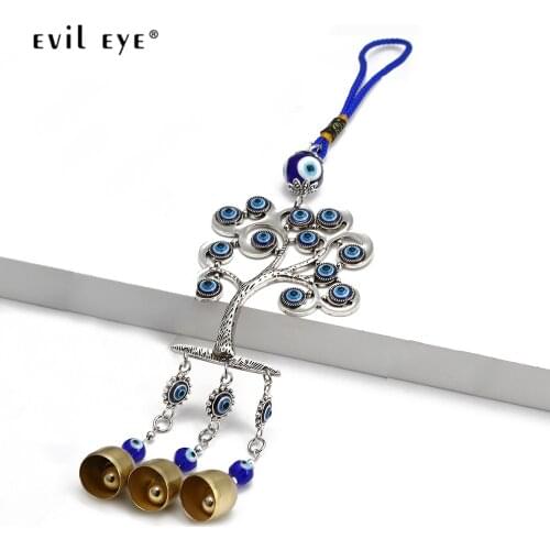 EVIL EYE Alloy Tree of Life Pendant Blue Turkish Evil Eye Bead Wall Hanging Tassel Decoration for Home Living Room Car BE161