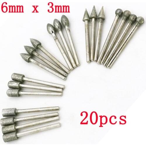 20PCS/Set Diamond Coated Polishing Buffing Wheels Grinding Bits 6mm Grinder Head for Polishing Watch Jewelry ,3mm Shank