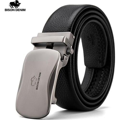 BISON DENIM Genuine Leather Men Belt Male Strap Automatic Belt Luxury Strap High Quality Fashion Black Belt for Men Brand N71483